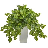 Nephthytis Artificial Plant in White Tower Planter   565805533